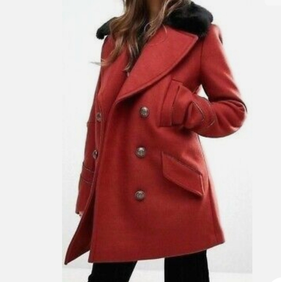 Free People Jackets & Blazers - Free People Sedgwick Red Wool Peacoat Military Coat Double Breasted OB514559